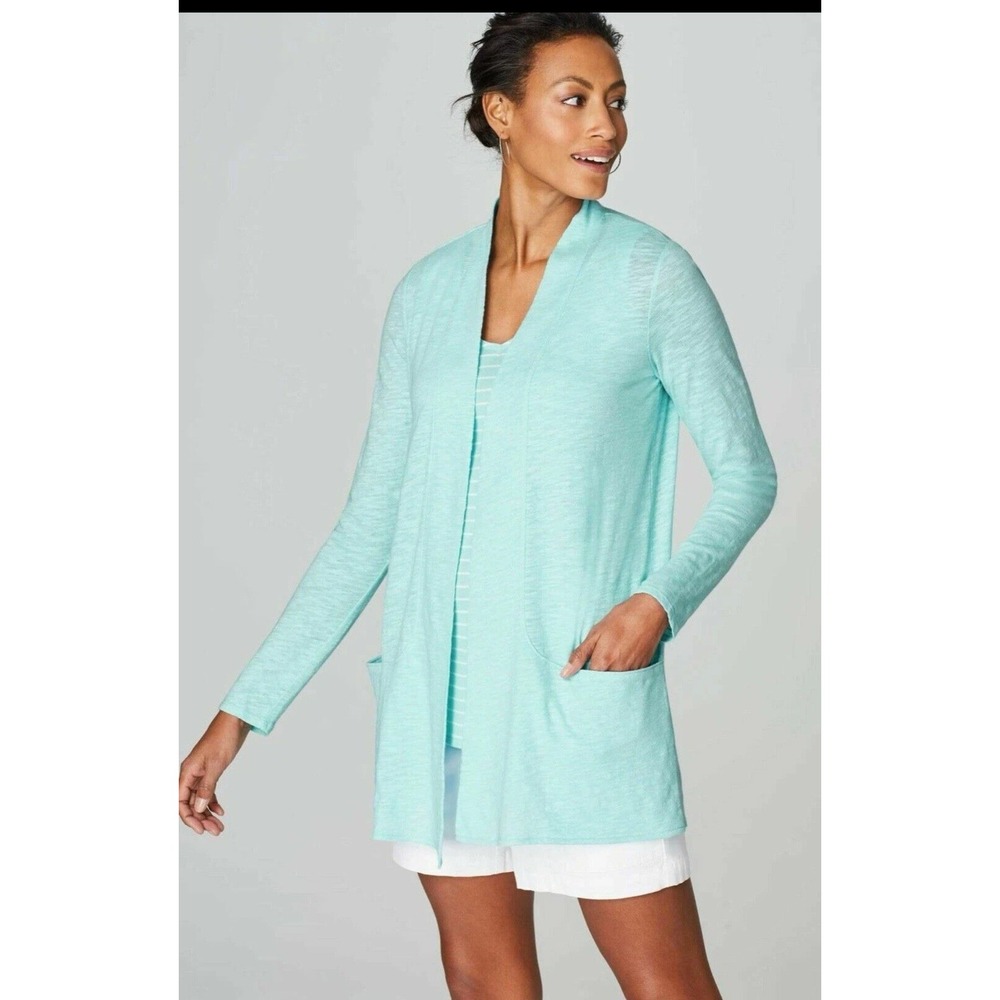 J.Jill M Tall NEW Excellent Linen & Cotton Knit Jacket Sea Breeze Pockets Women